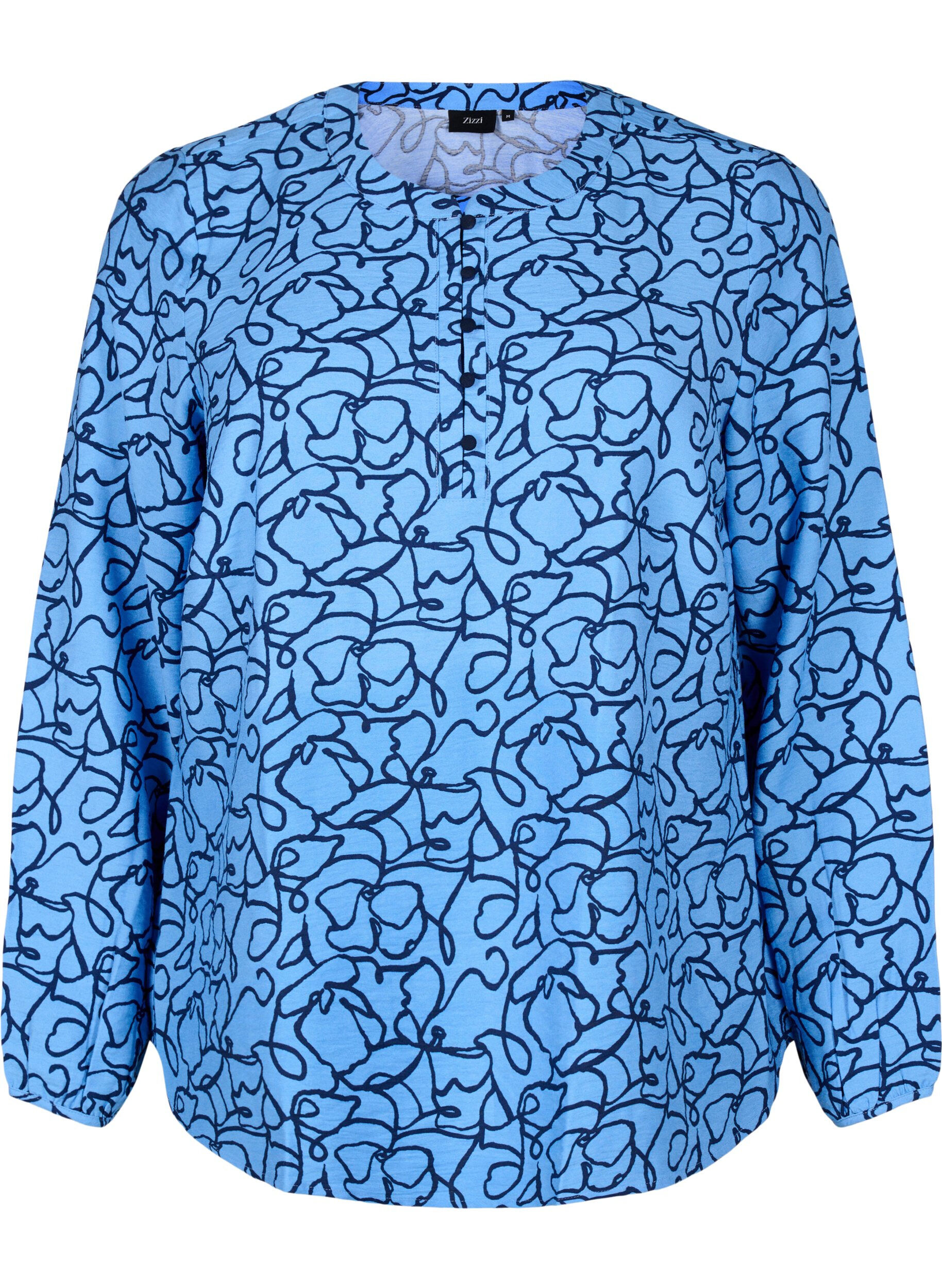 Zizzifashion Long-sleeved blouse with pattern and buttons, Light Blue, Packshot image number 0