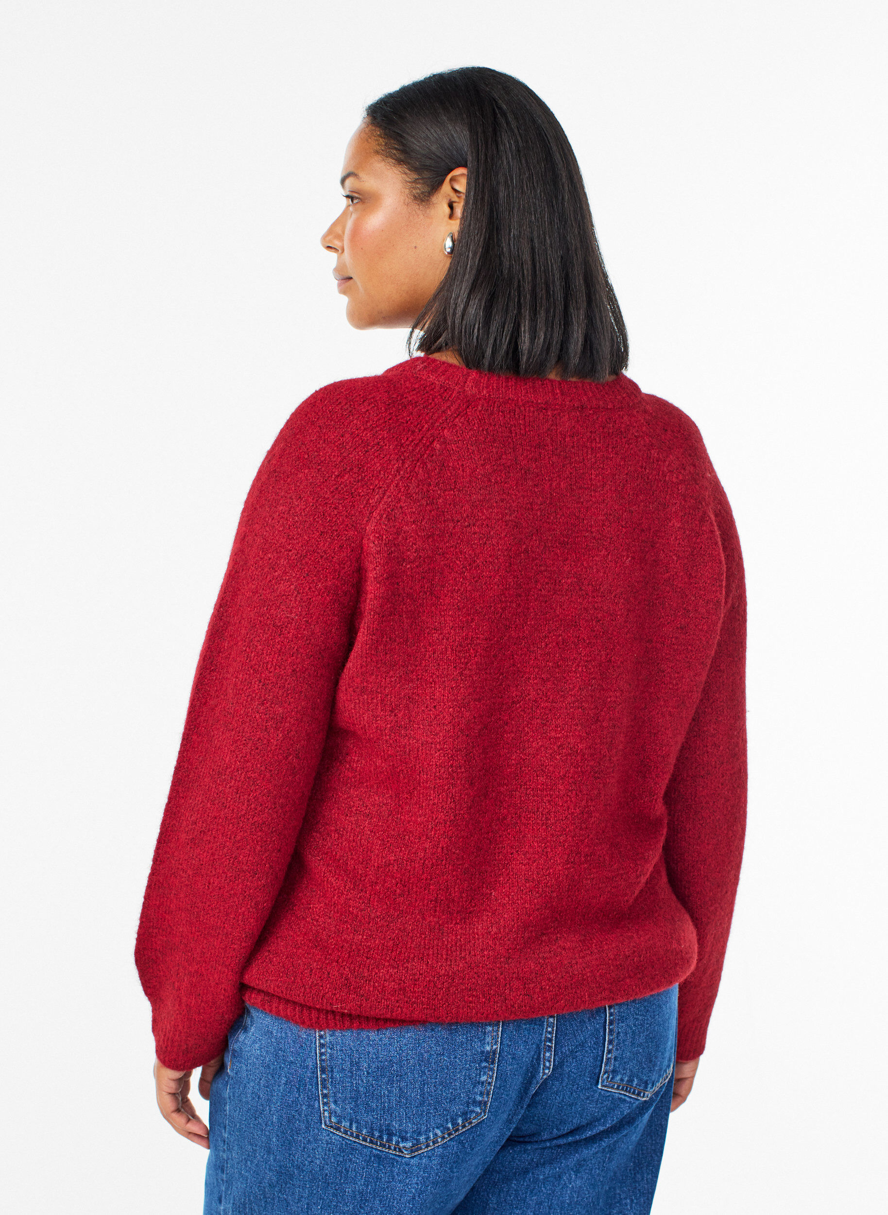 Zizzifashion Knitted blouse with raglan sleeves, Red, Model image number 2