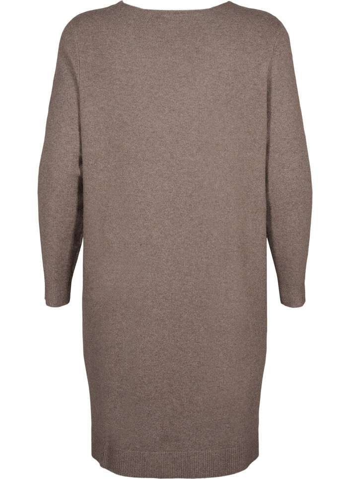 Knitted dress with slit, Walnut/White, Packshot image number 1