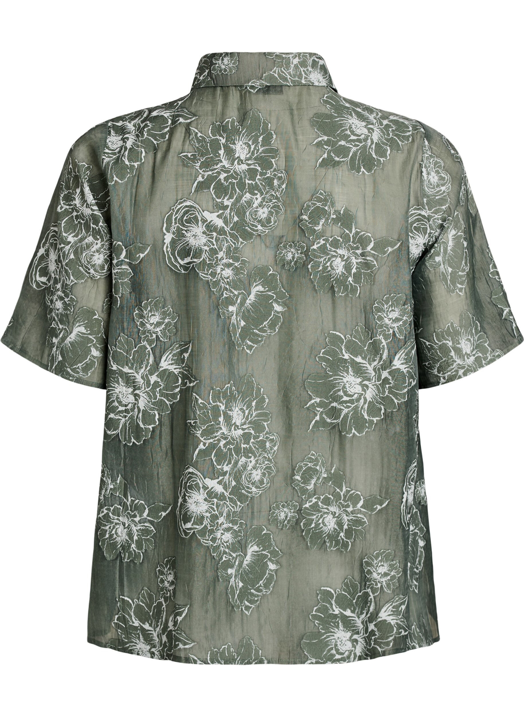 Zizzifashion Sheer shirt blouse with floral print, Green, Packshot image number 1