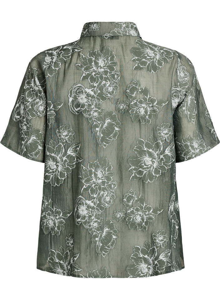 Sheer shirt blouse with floral print, Green, Packshot image number 1