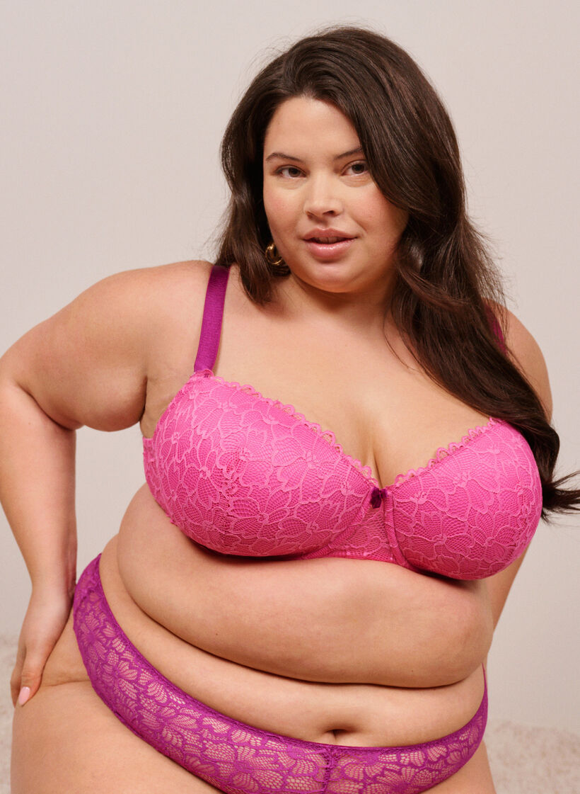 Bra with lace and moulded cups, Pink, Image image number 0