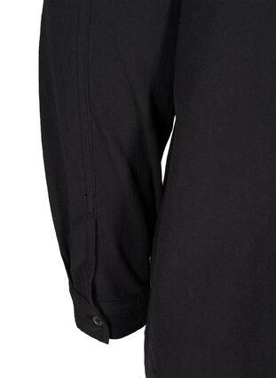 Long cotton shirt with chest pockets, Black, Packshot image number 3