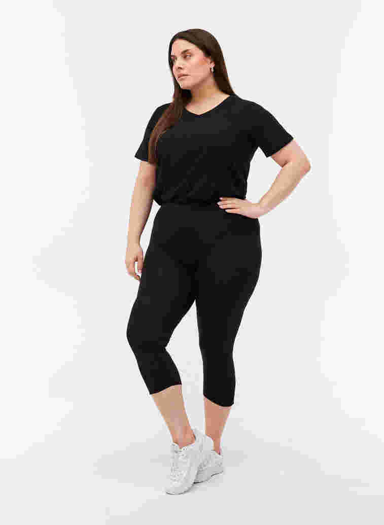 Basic 3/4 leggings with wrinkle detail, Black, Model