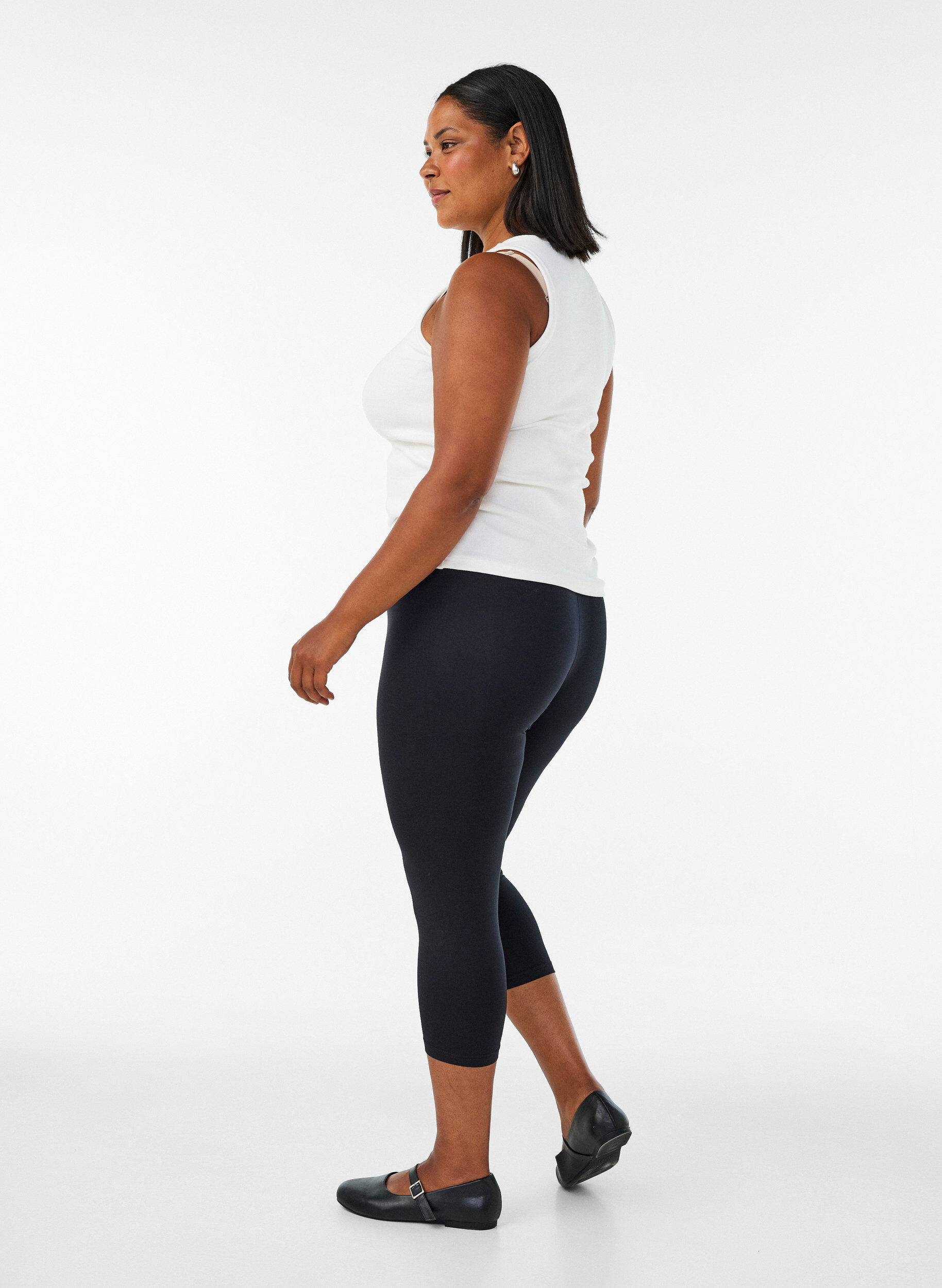 ZizzifashionBasic 3/4 leggings in viscose, Black, Model image number 2