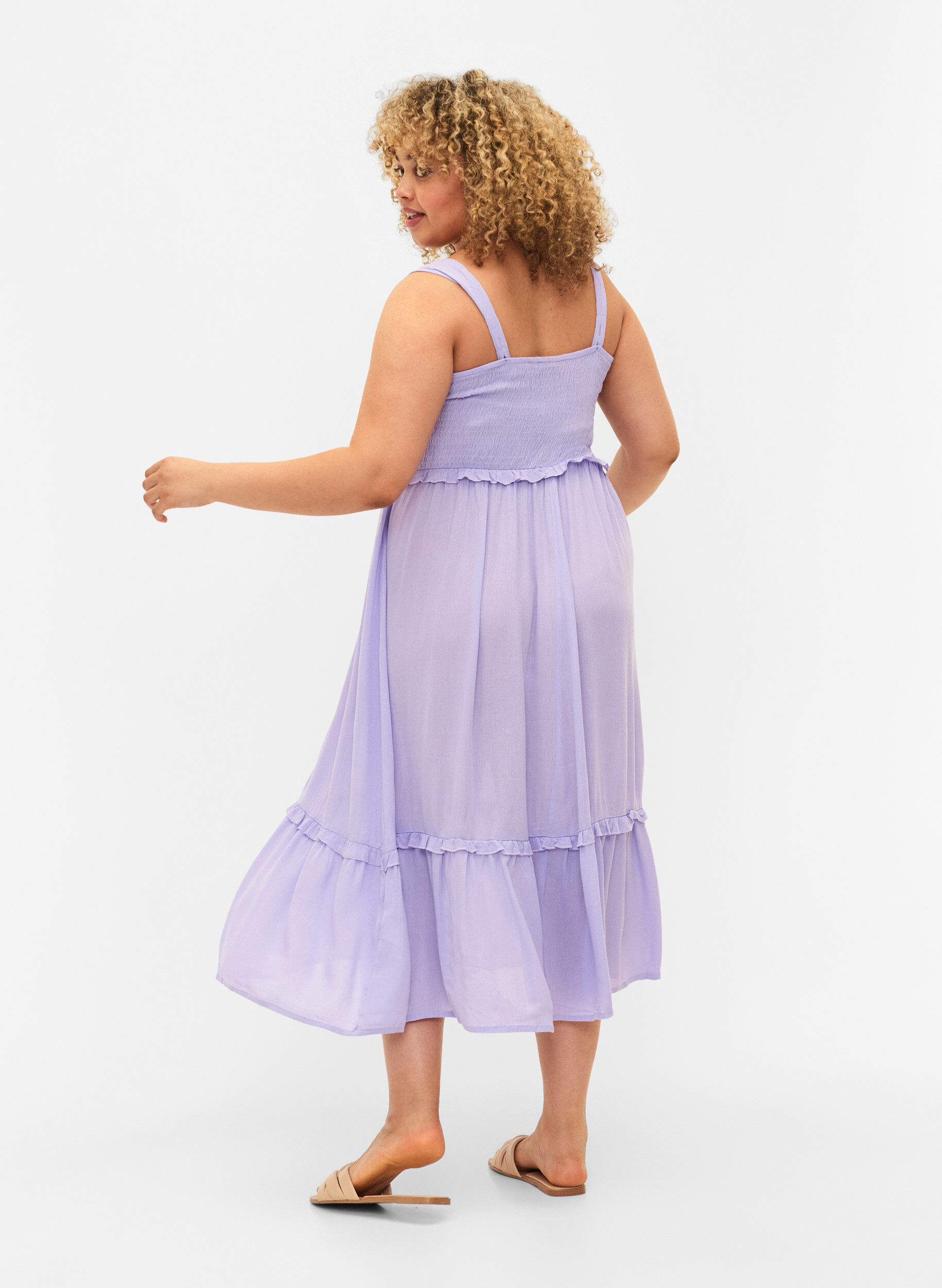 Zizzifashion Viscose midi dress with smock, Lavender, Model image number 1