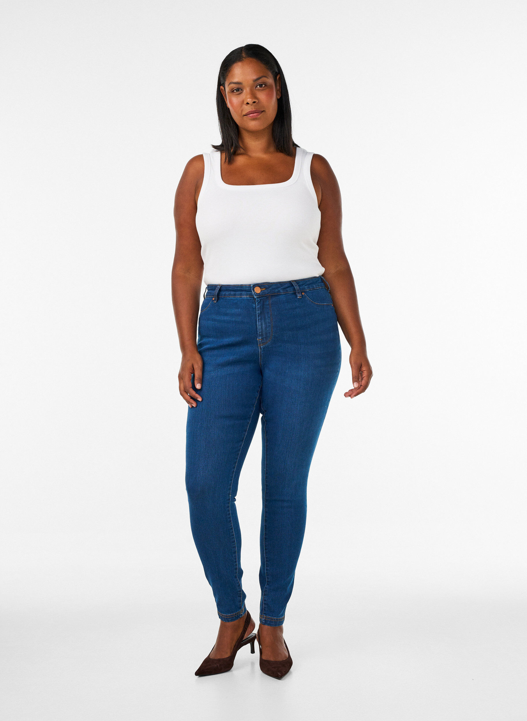 Jeggings in cotton blend, Blue denim, Model
