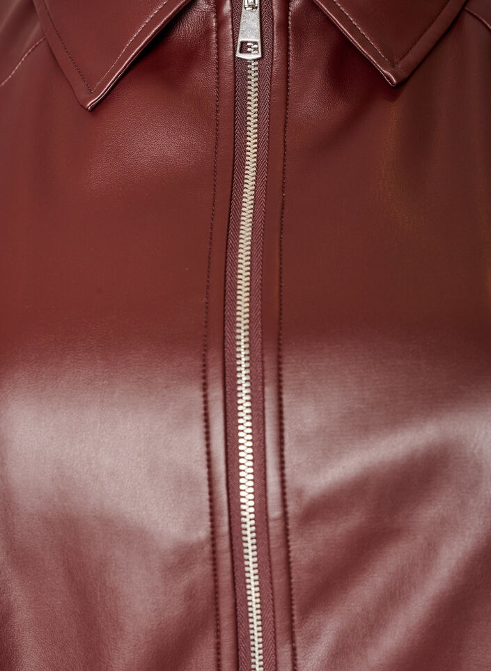 Faux leather bomber jacket with a drawstring hem, Brown, Packshot image number 2