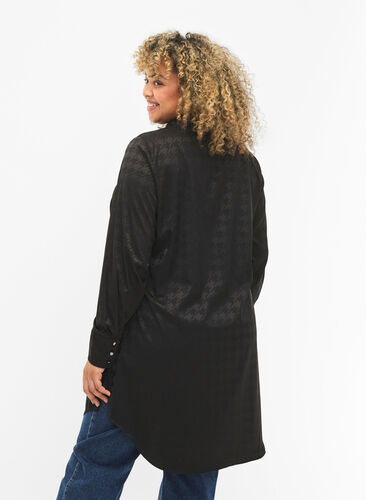 Long shirt with houndstooth pattern, Black, Model image number 1