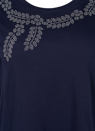 Short-sleeved cotton t-shirt with decorative rhinestones, Navy Blazer Stone, Packshot image number 2
