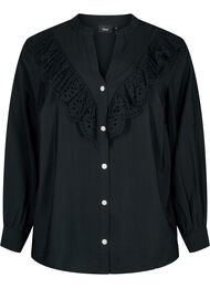 Viscose shirt blouse with ruffles, Black, Packshot