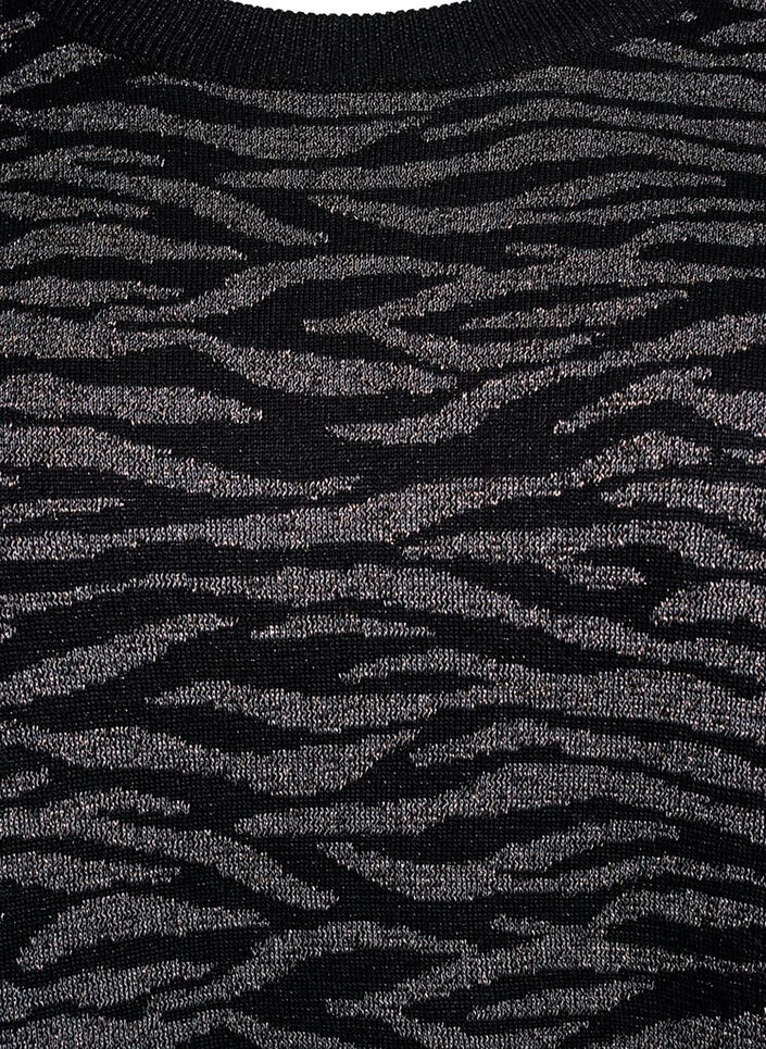 Patterned knit blouse with glitter effect, Black, Packshot image number 2