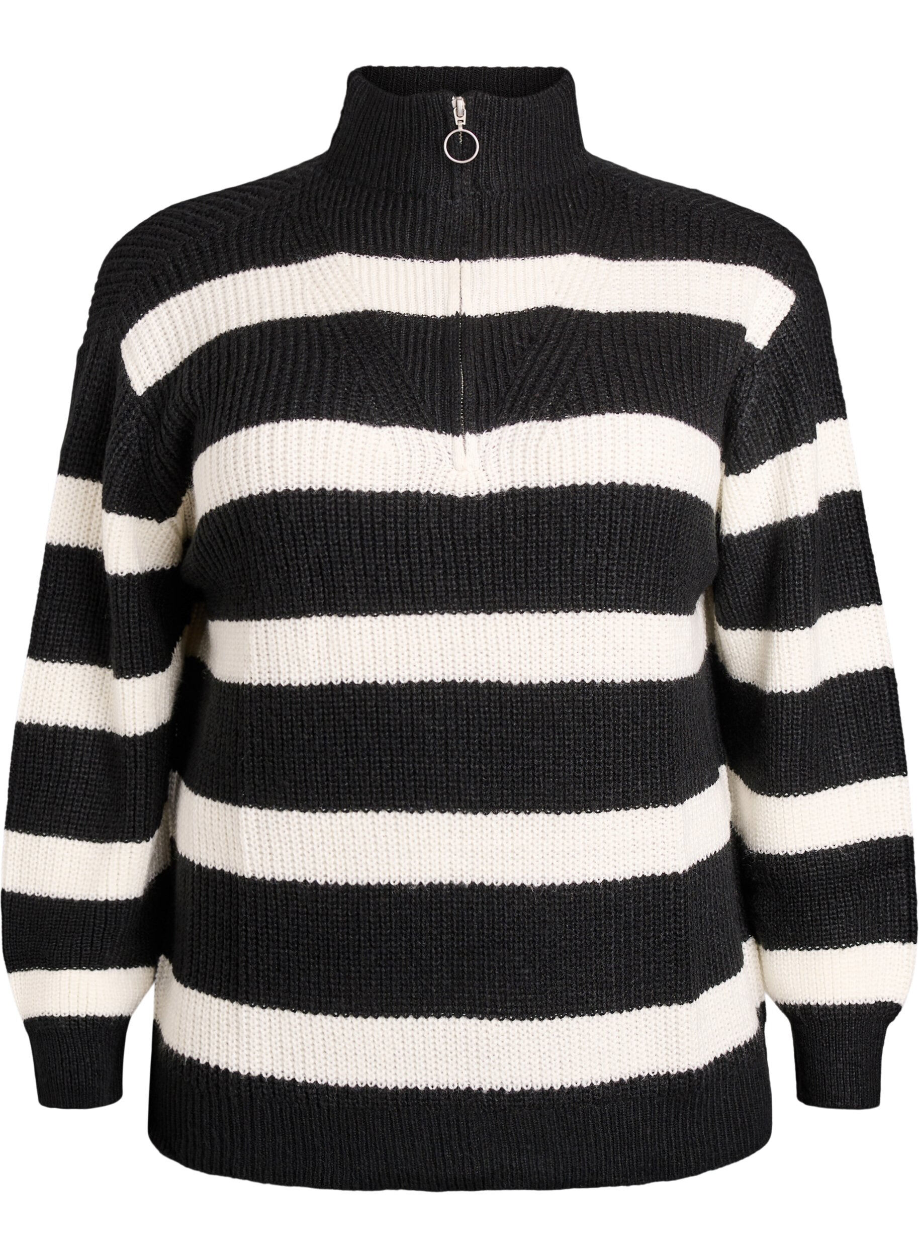 ZizzifashionKnitted sweater with high neck and zipper, Black, Packshot image number 0