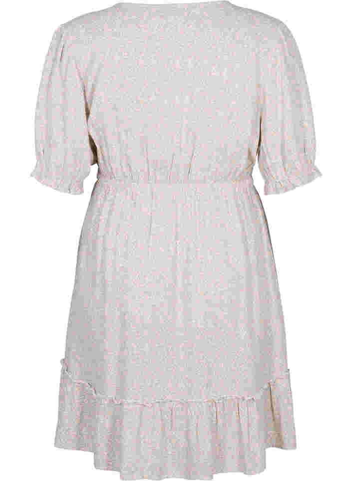 Floral viscose dress with short sleeves, White Ditsy AOP, Packshot image number 1