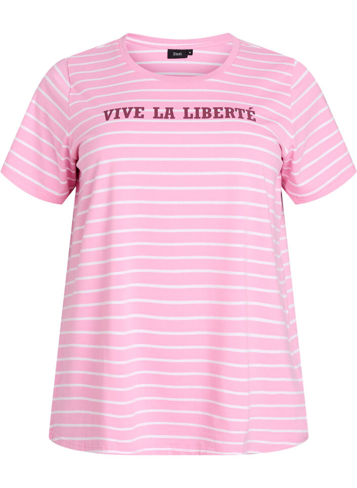 Striped T-shirt with text print, Pink, Packshot image number 0