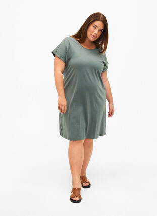 2-pack cotton dress with short sleeves, Balsam Green/Black, Model image number 2