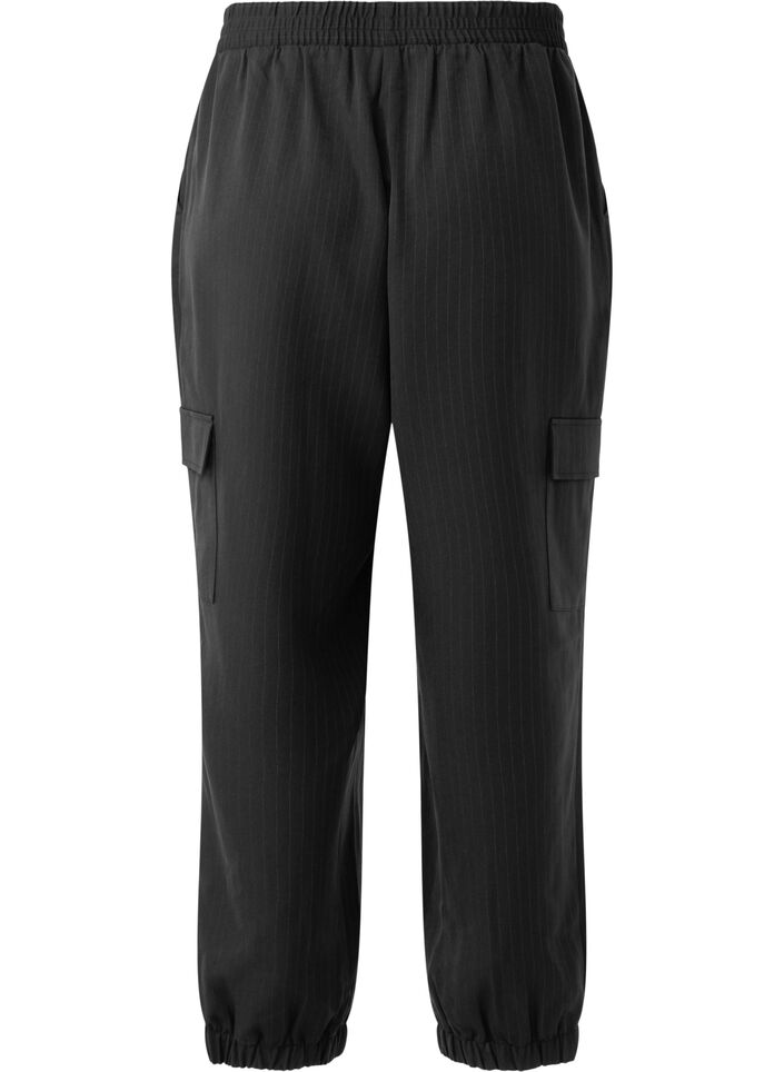 Trousers with cargo pockets and elasticated waist, Black, Packshot image number 1