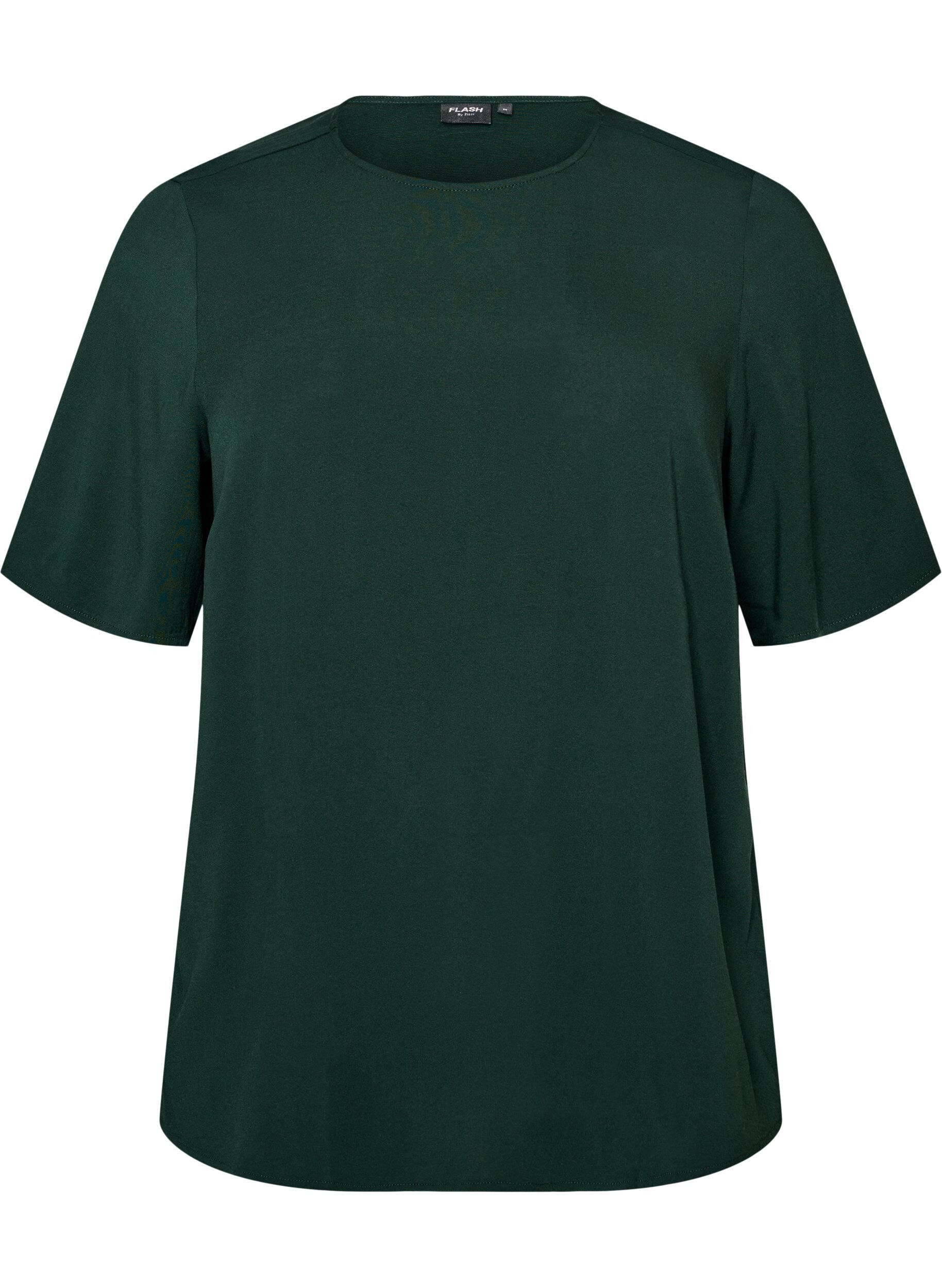 FLASH - Short-sleeved woven blouse with round neck