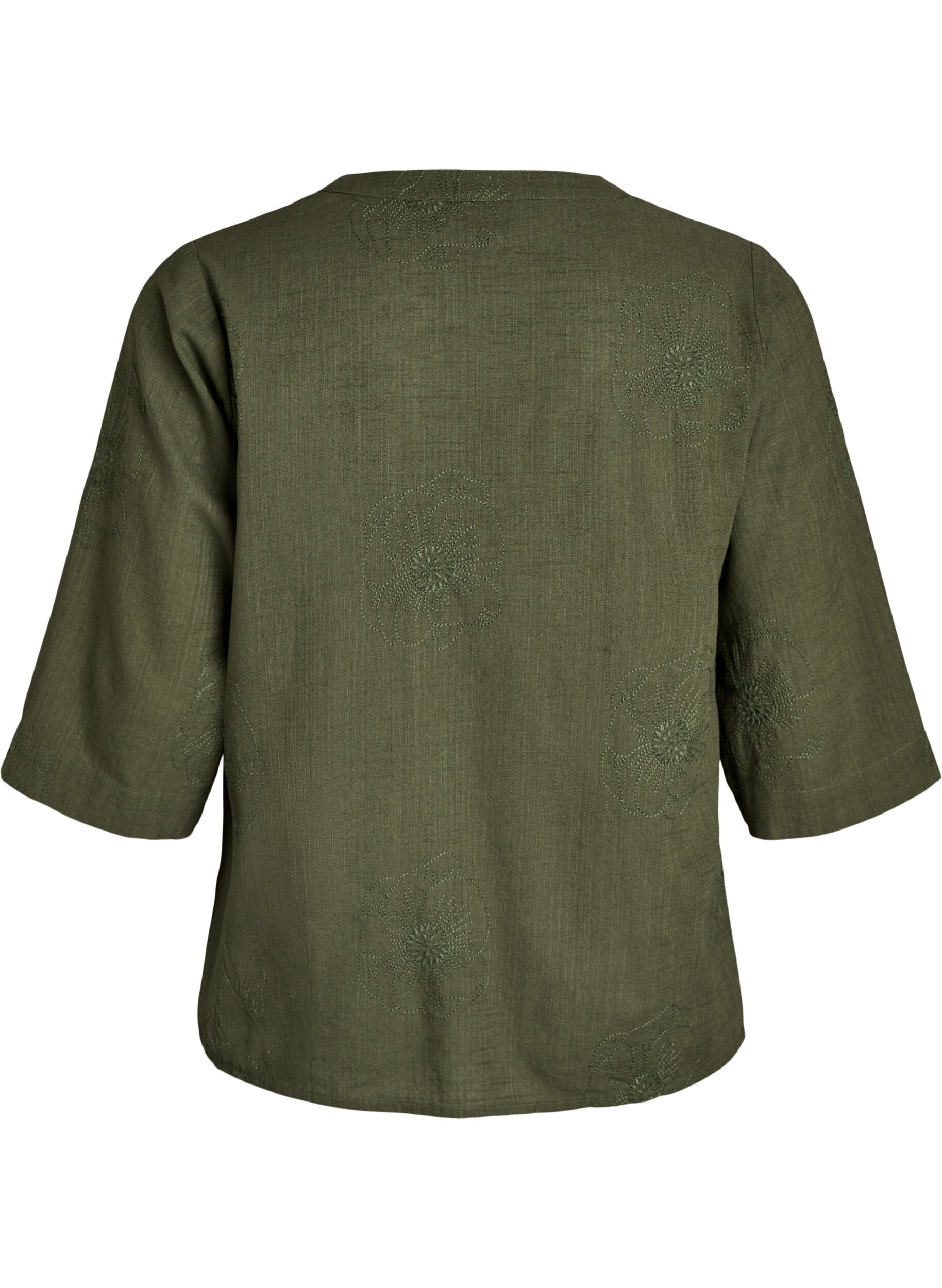 ZizzifashionCotton blouse with embroidered details and 3/4 sleeves, Green, Packshot image number 1