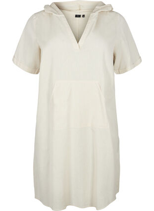 Cotton blend hooded dress with linen, Sandshell, Packshot image number 0