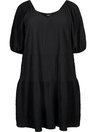A-shaped short dress with a V-neck, Black, Packshot image number 0