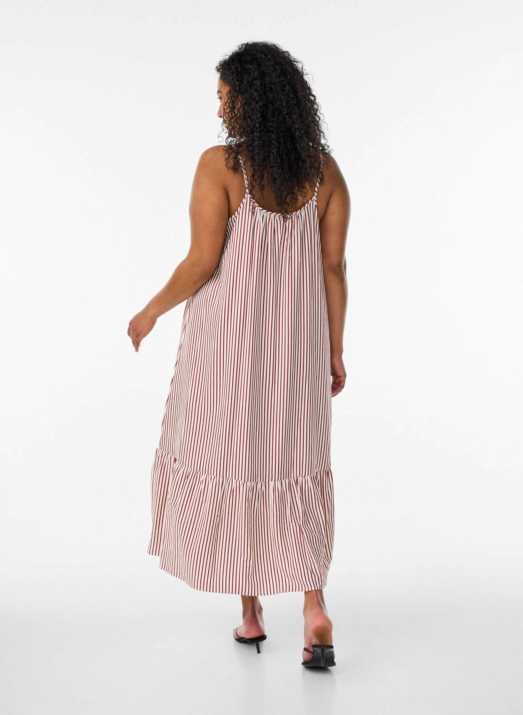 ZizzifashionSummer dress with stripes and A-line shape, Red, Model image number 1