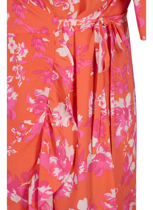 Printed short-sleeved wrap dress, Orange AOP, Packshot image number 3