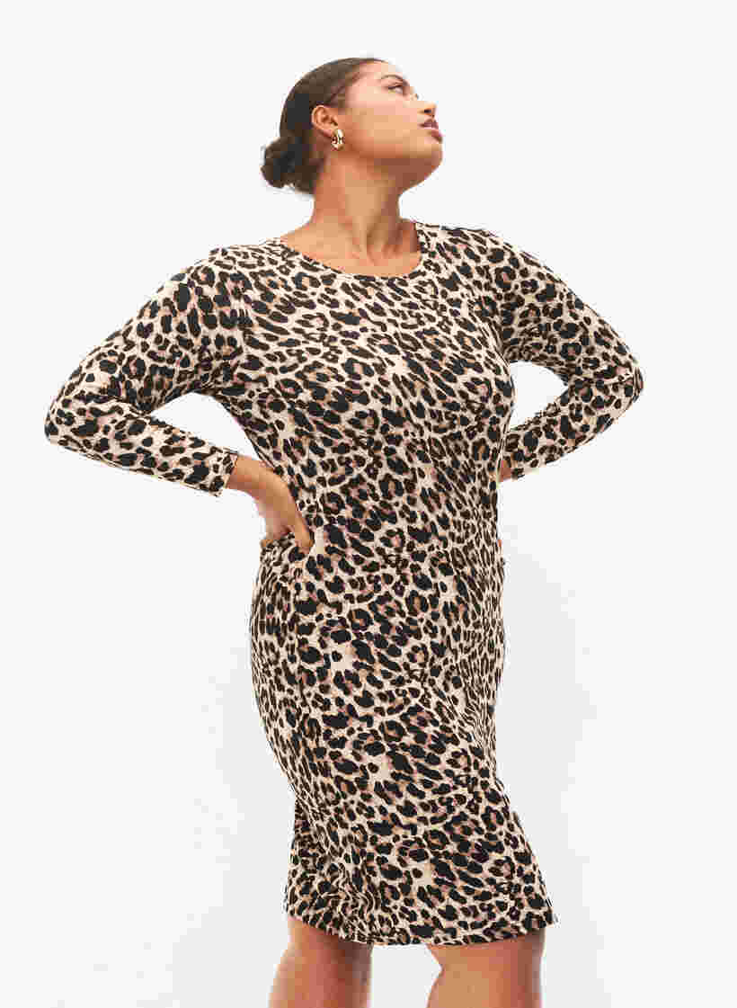 Long sleeve dress in leopard print, Leo, Model image number 0