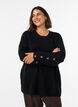 Knitted blouse with ribbed texture and button details, Black, Model image number 0