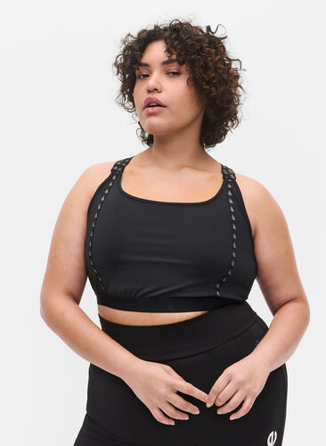Sports bra with mesh back, Black, Model image number 0