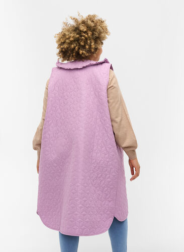 Long quilted vest with collar and frills, Lavender Mist, Model image number 1