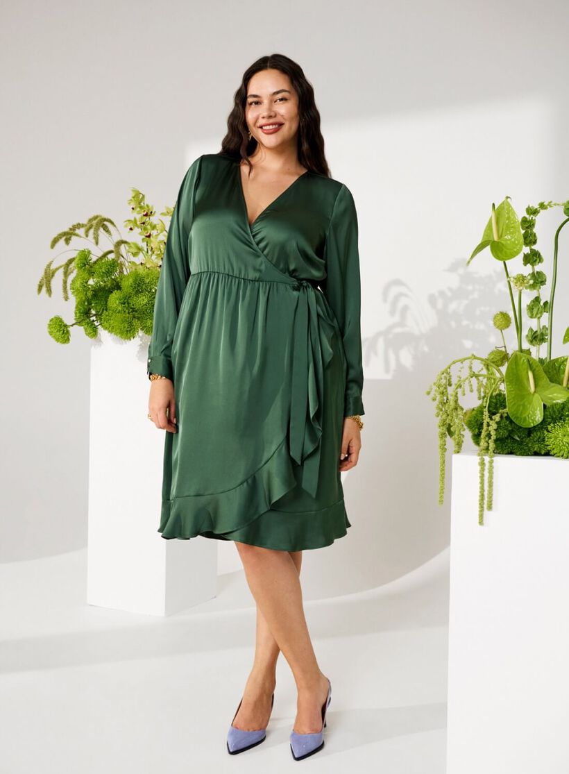 Green wrap dress, , Model