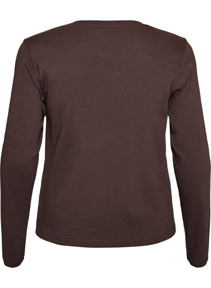 Long-sleeved basic T-shirt with a round neck, Brown, Packshot image number 1
