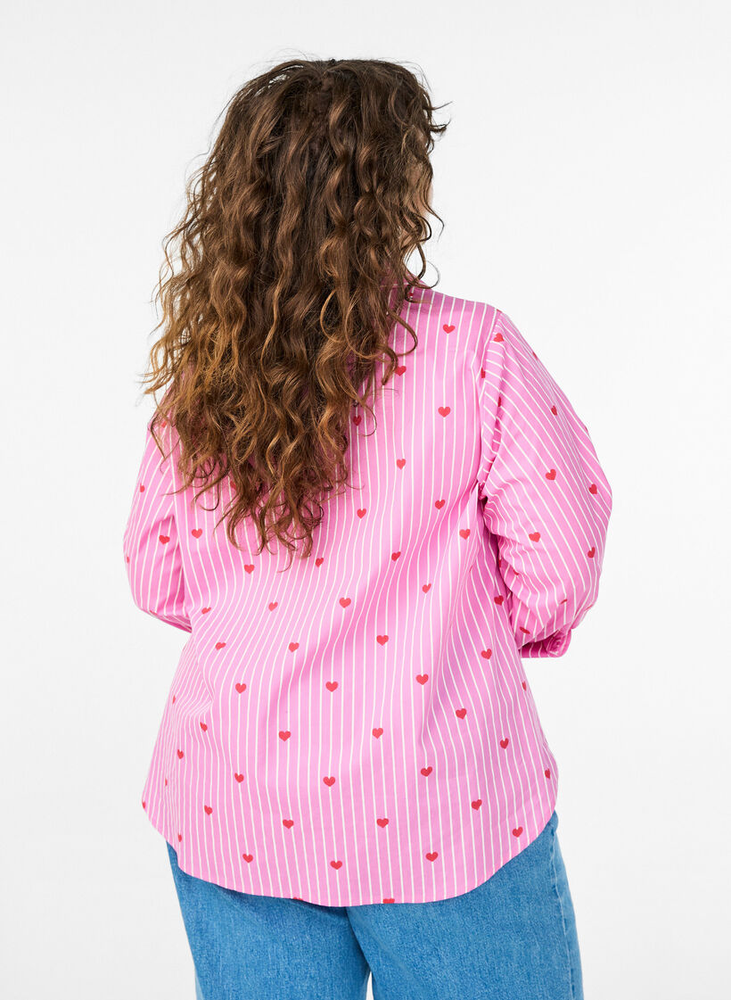 Shirt blouse with stripes and hearts, Pink, Model image number 2