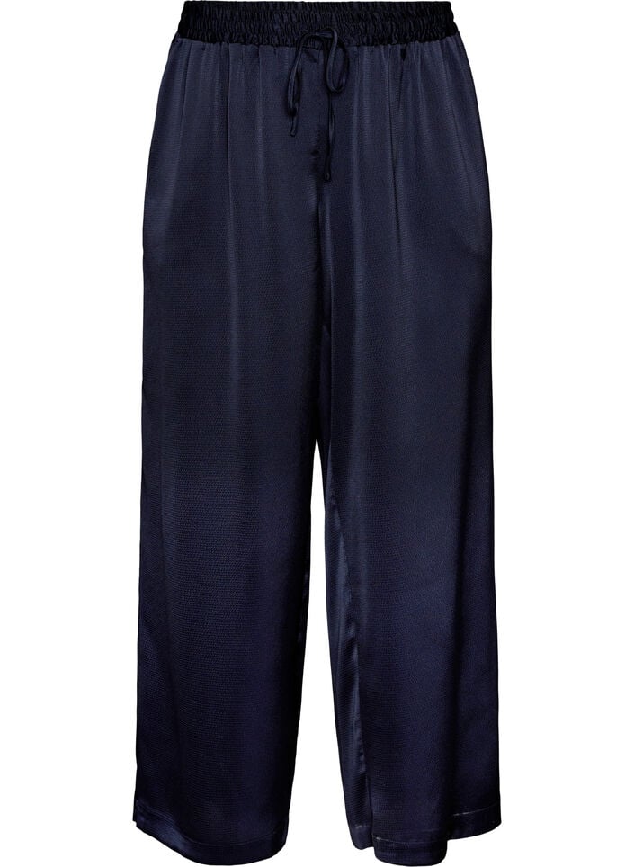 Satin-look trousers with wide, straight legs, Blue, Packshot image number 0