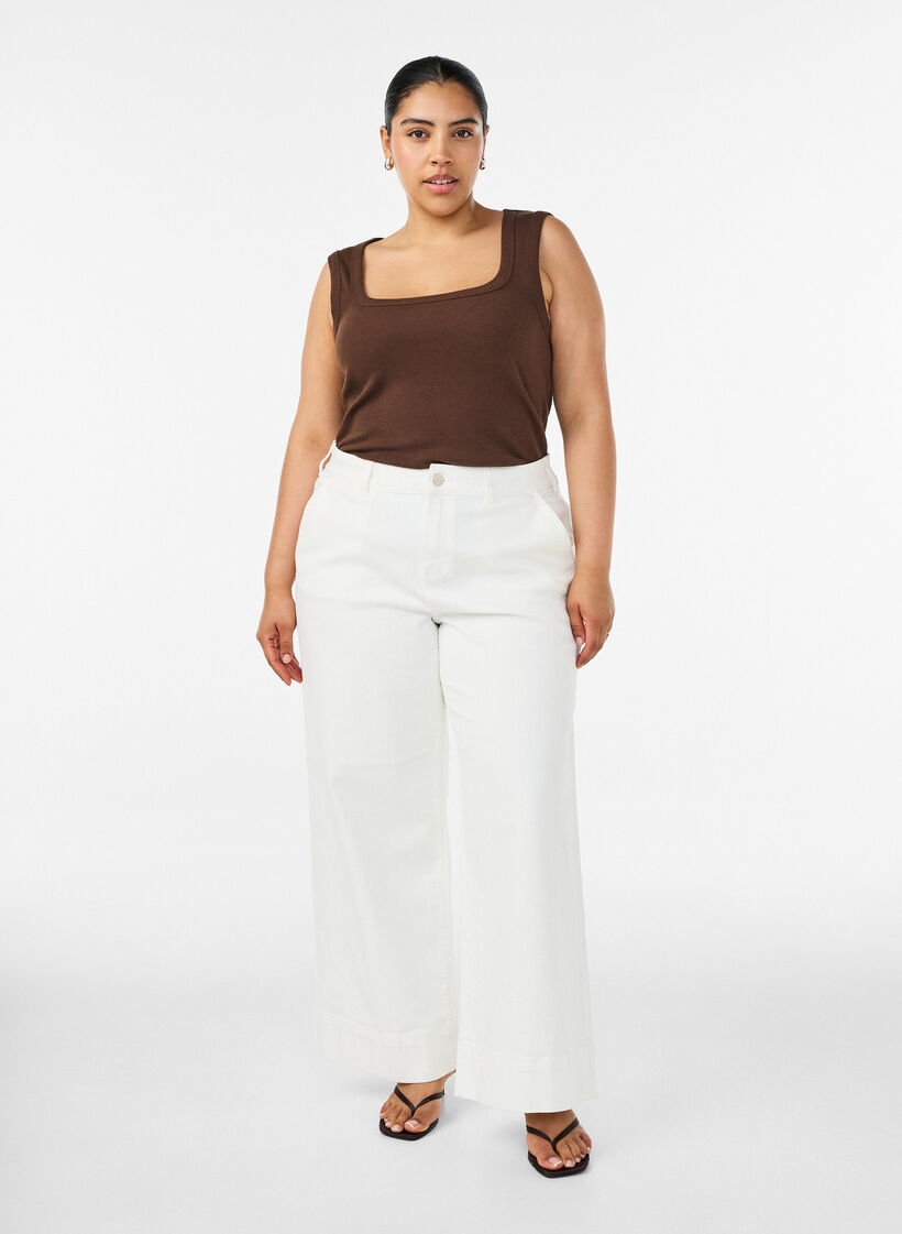 Myra high-waist wide fit jeans, White, Model image number 0