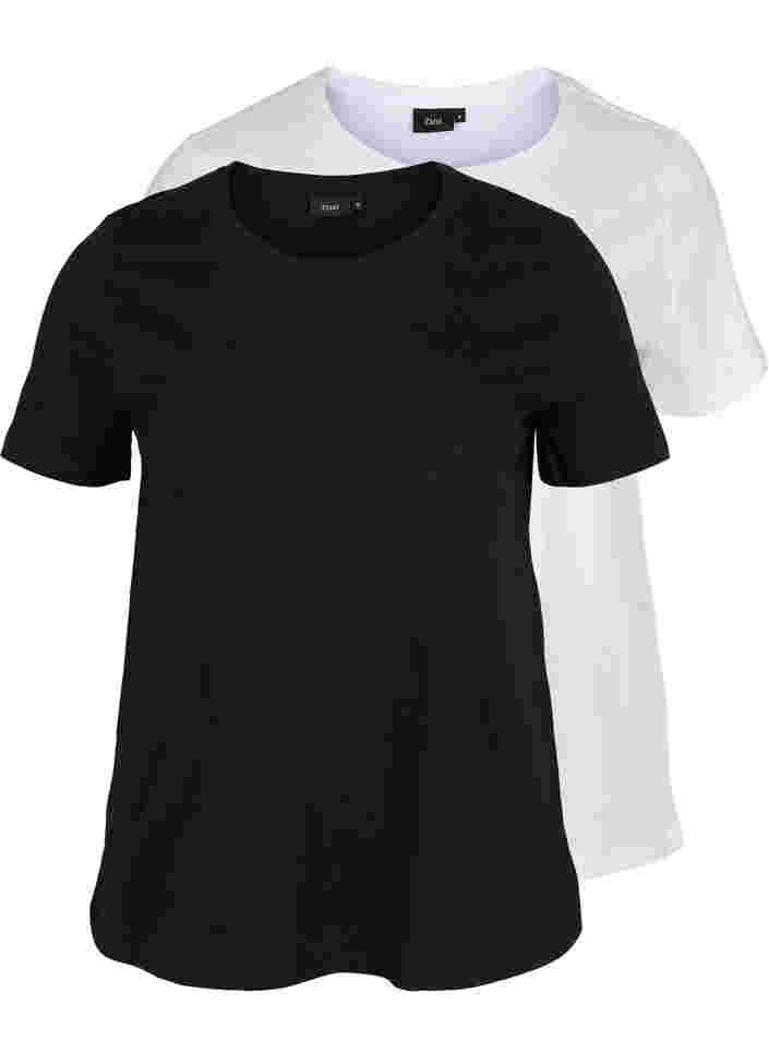 Basics cotton t-shirt 2-pack, Black/B White, Packshot image number 0