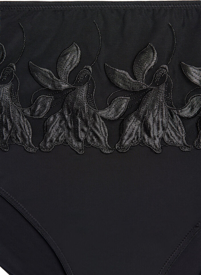 Microfiber briefs with floral embroidery, Black, Packshot image number 2
