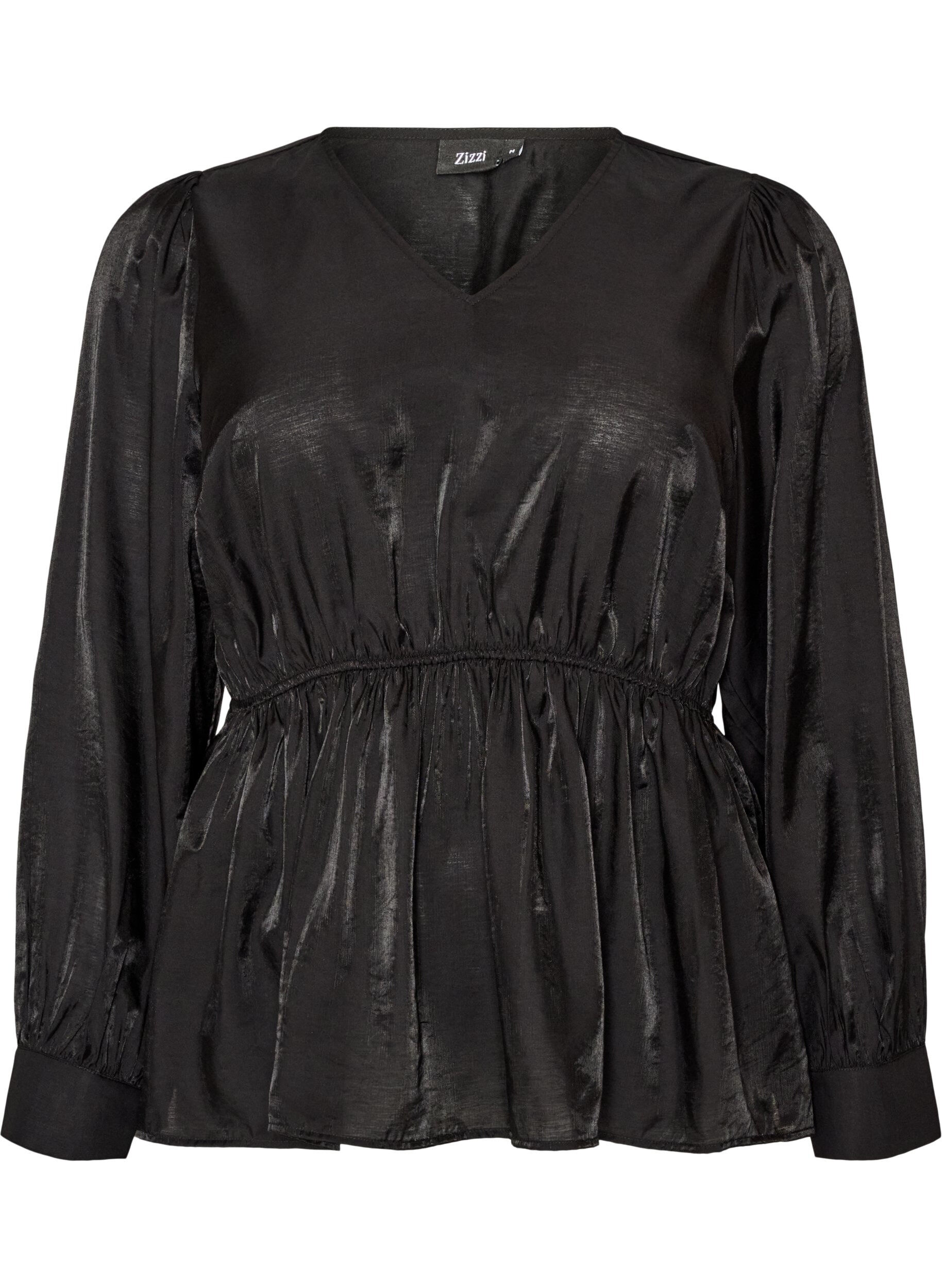 ZizzifashionShiny viscose blouse with peplum effect, Black, Packshot image number 0