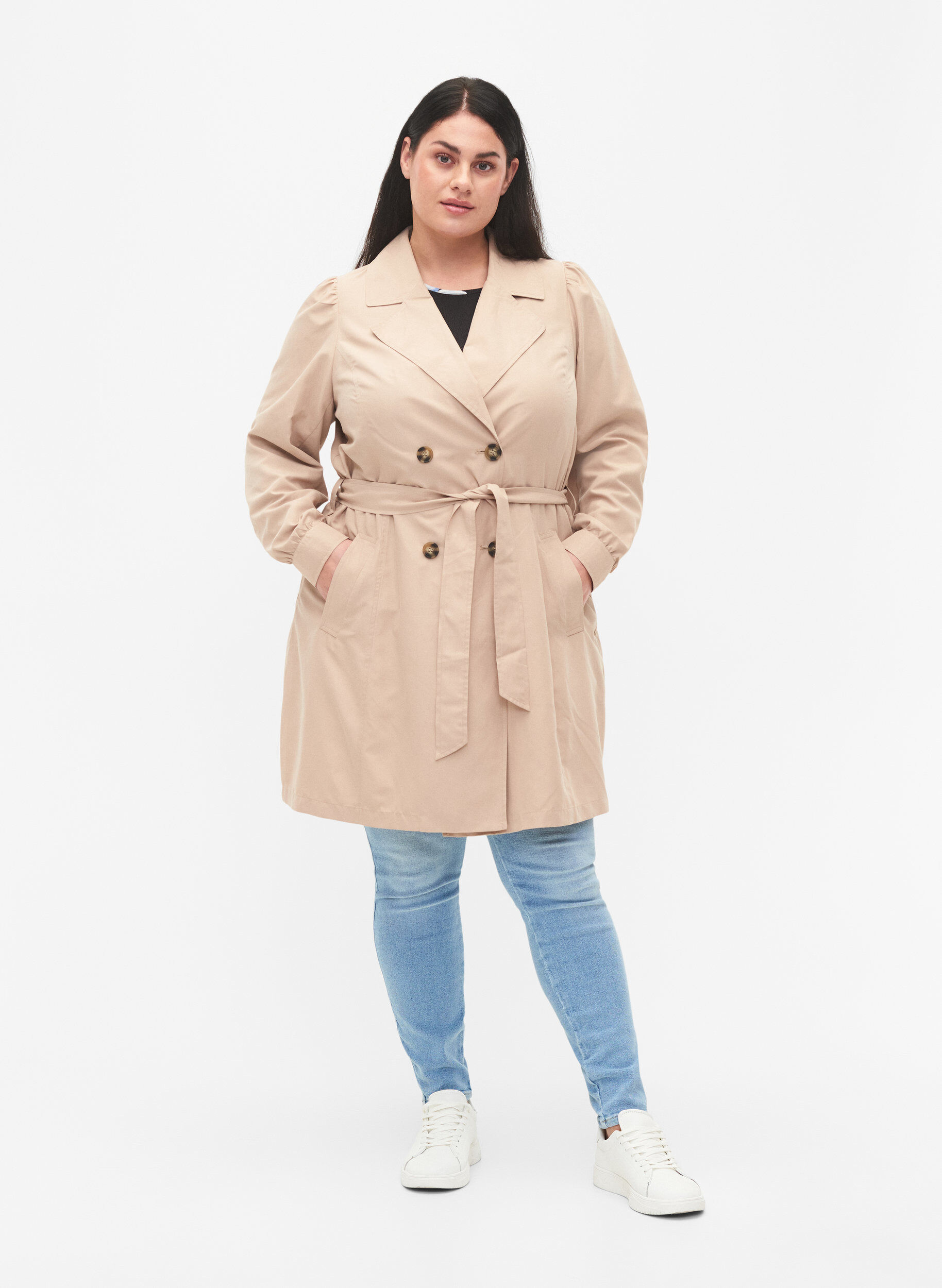Zizzifashion Trench coat with belt and pockets, Nomad, Model image number 2
