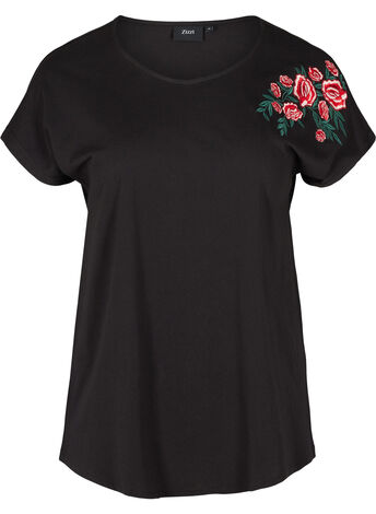 Short-sleeved cotton t-shirt with embroidery