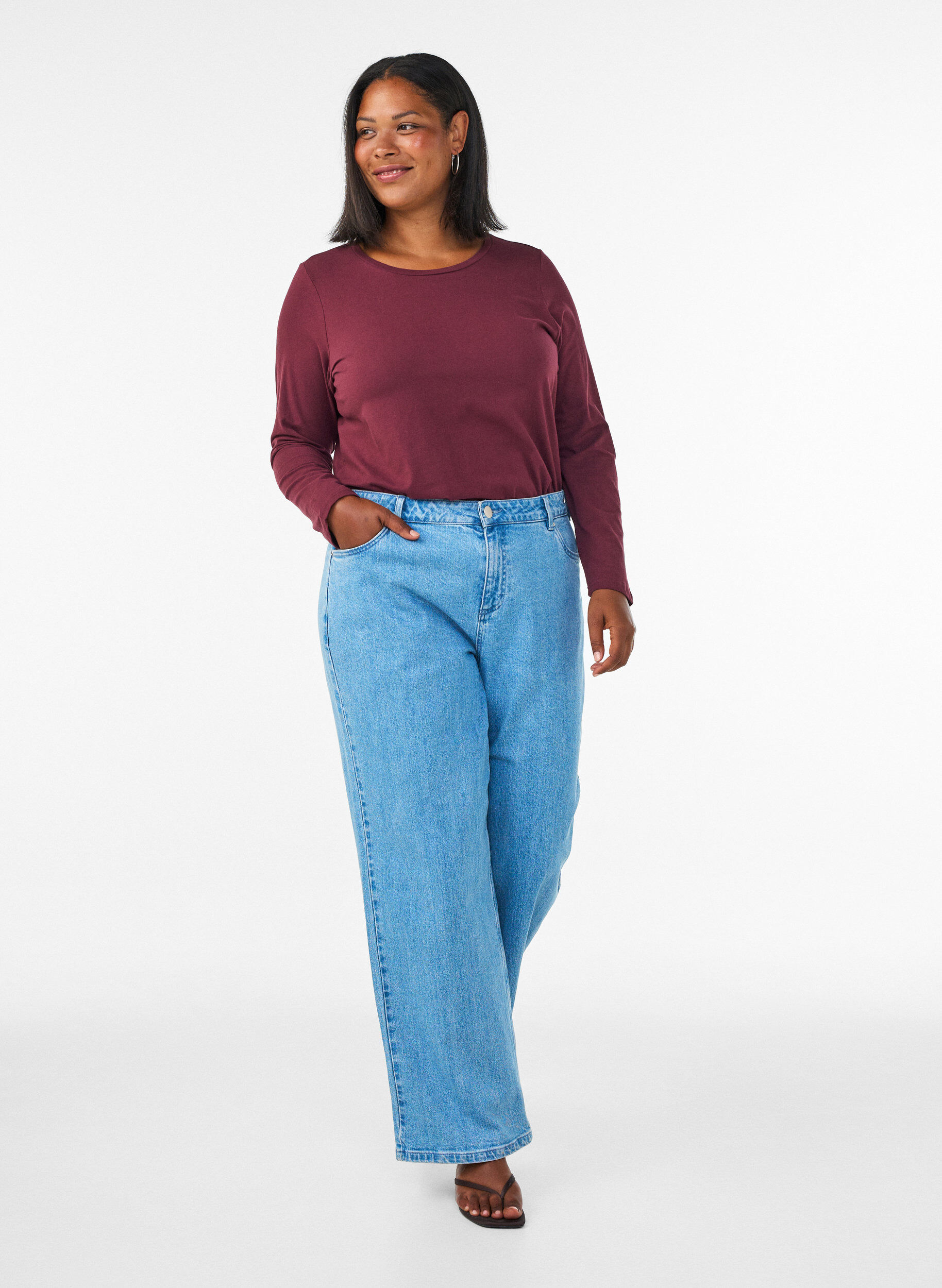 ZizzifashionBasic jersey blouse with long sleeves, Red, Model image number 1