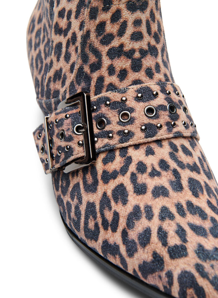 Wide fit - Leopard print ankle boot with buckle and studs, Brown, Packshot