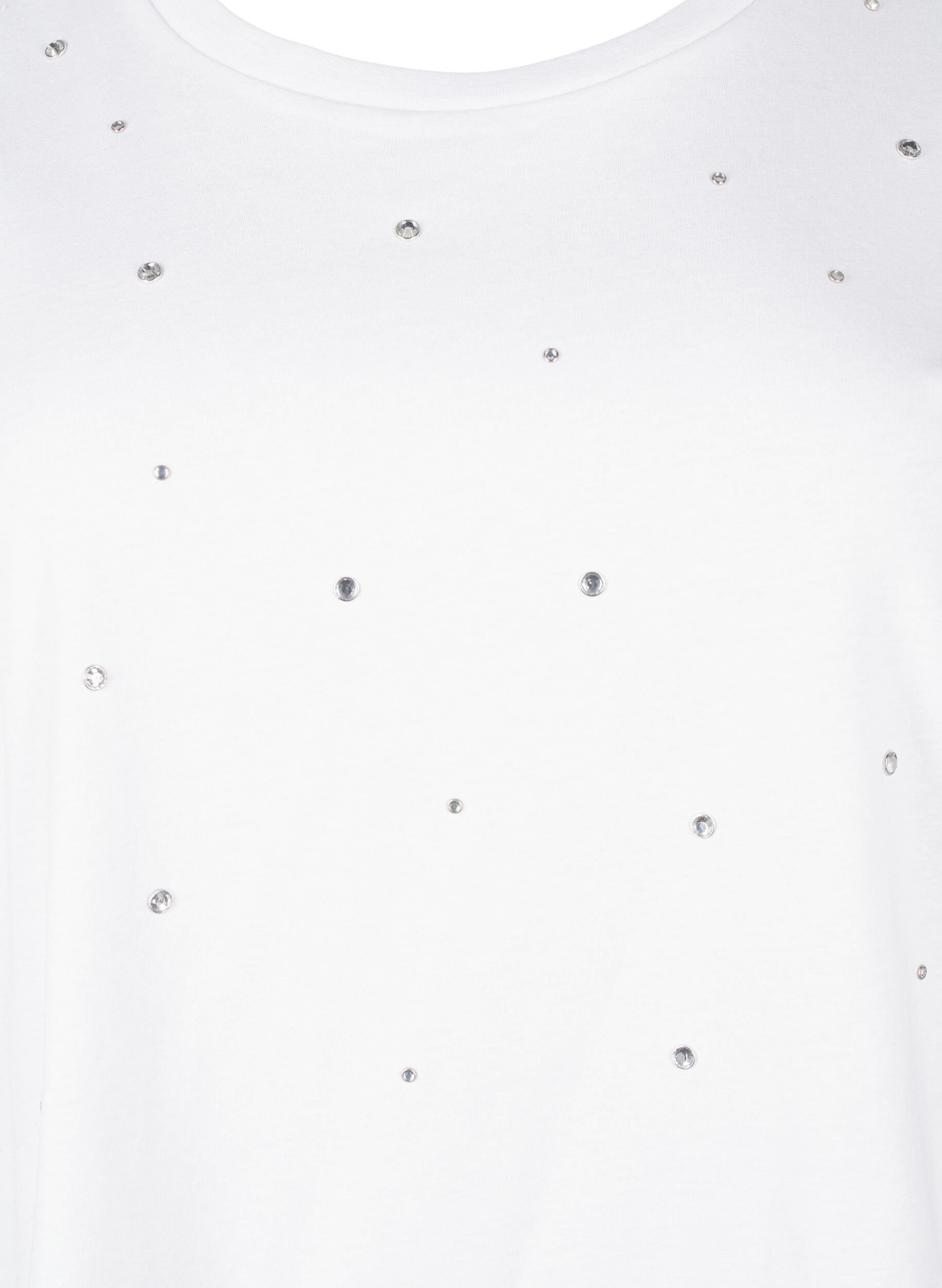 Zizzifashion Cotton T-shirt with rhinestones, Bright White, Packshot image number 2