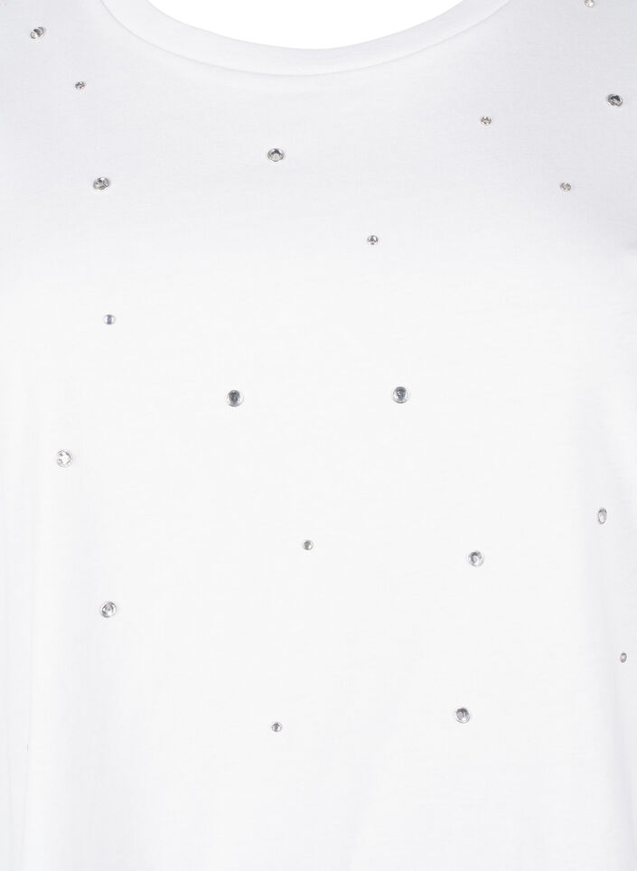 Cotton T-shirt with rhinestones, Bright White, Packshot image number 2