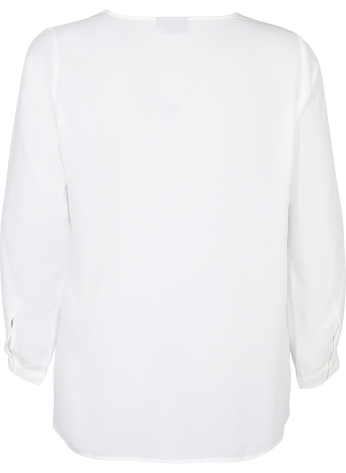 Solid colour shirt with v-neck, Bright White, Packshot image number 1