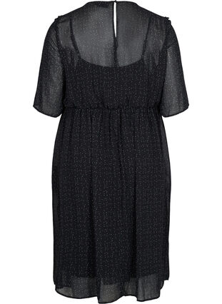 Printed midi dress with 2/4-length sleeves and ruffled details, Black AOP, Packshot image number 1