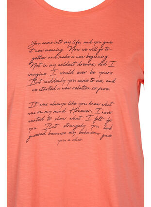 T-shirt with print in organic cotton, Living Coral Text, Packshot image number 2