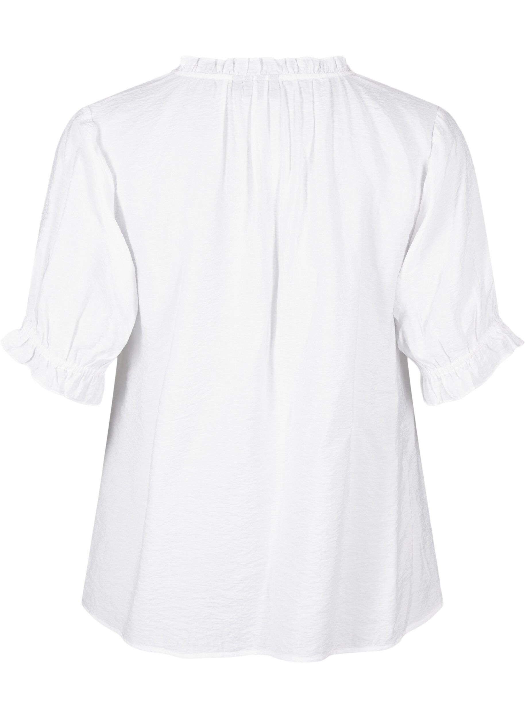 Zizzifashion Short-sleeved viscose blouse with ruffle details, Bright White, Packshot image number 1