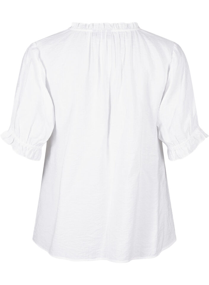 Short-sleeved viscose blouse with ruffle details, Bright White, Packshot image number 1